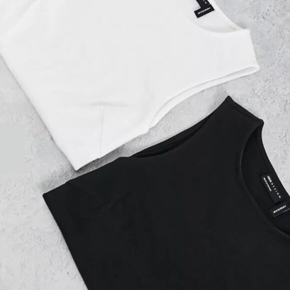 ASOS DESIGN 2 pack high neck super crop tops in black and white - Picture 1 of 4